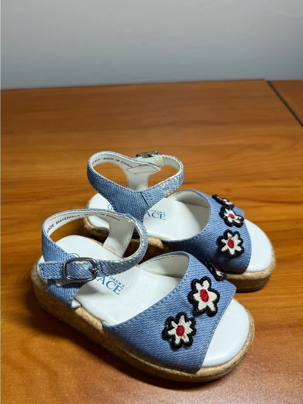 The Chidrens Place Girls Toddler Sandal‎ Denim Strappy Ankle Floral Platform 5M